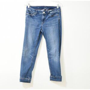 Black Market White House Womens Blue Denim Crop Jeans Midrise Cuff Hem Pockets 4